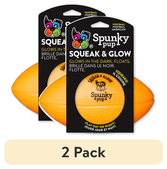 (2 Pack)  Squeak & Glow Football Dog Toy