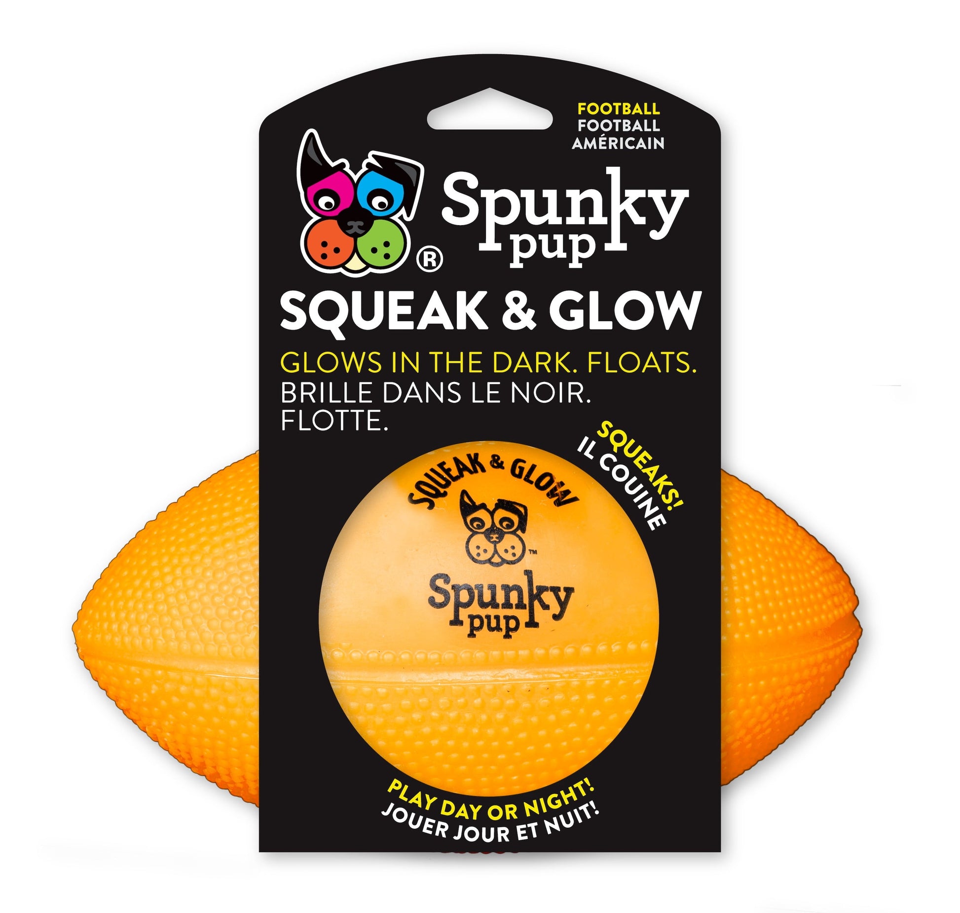 (2 Pack)  Squeak & Glow Football Dog Toy